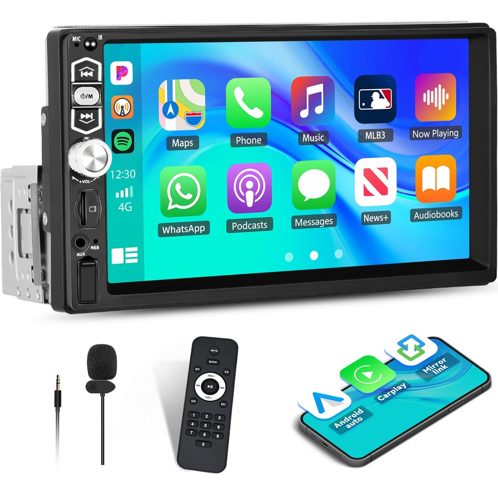 CAMECHO Double Din Car Stereo with CarPlay Android Auto, 7 Inch HD Touch Screen 2 Din Bluetooth