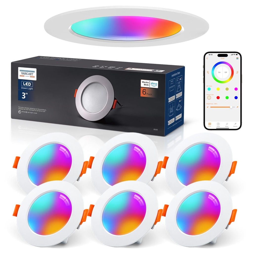 VARICART Smart LED Downlights for Ceiling Alexa, 7W Bluetooth RGB Colour Changing Spot Light
