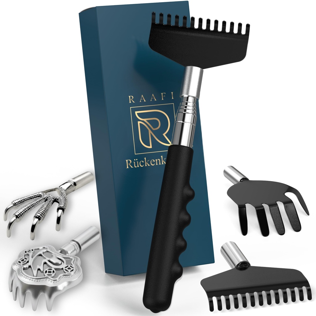 Large Robust Back Scratcher with 4Pcs Scratching Heads. Instant Itch Relief Gifts for Men. V