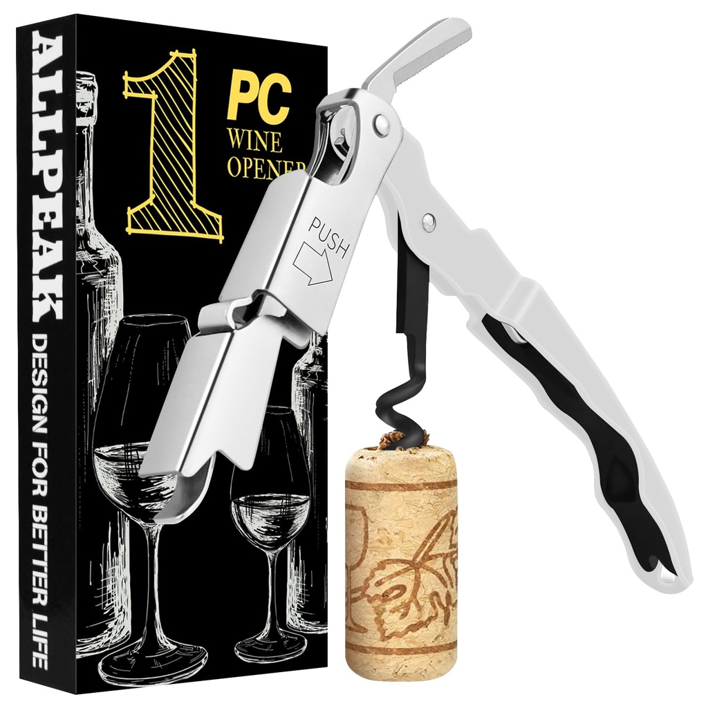 Allpeak Corkscrew Bottle Opener Wine Opener - 1PC Stainless Steel Double Hinged Wine Key wi