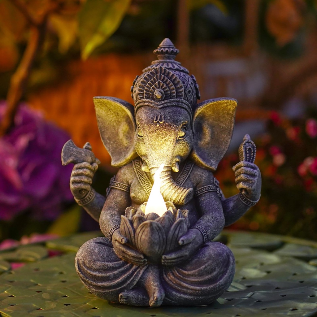 Goodeco Ganesh Elephant Statue with solar lightsÂ´?Ã®Hindu Ganesh Buddha Figurine, Indian L