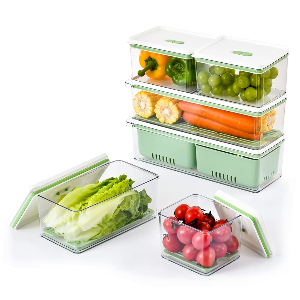 Lille Home Stackable Produce Saver, Organizer Bins/Storage Containers with Removable Drain