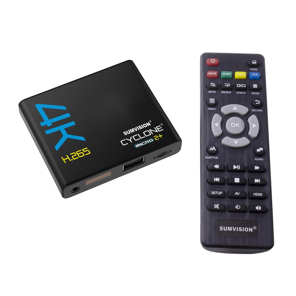 Sumvision Cyclone Micro 2+ 4K UHD MKV HDMI H.265 TV Media Player for Movies Music 
