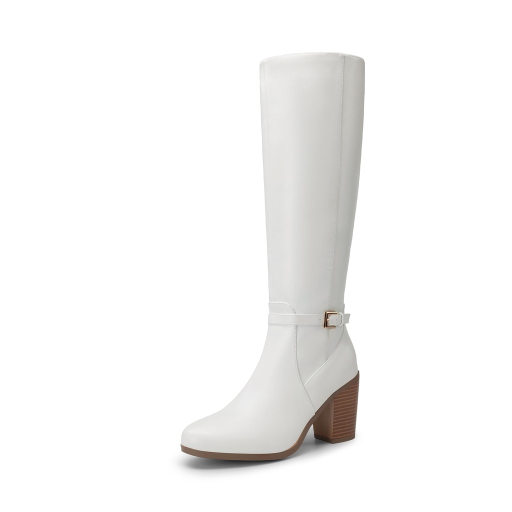 DREAM PAIRS Women's Knee-High Boots, Comfortable Chunky Block Heel Pointed Toe Pull On Side