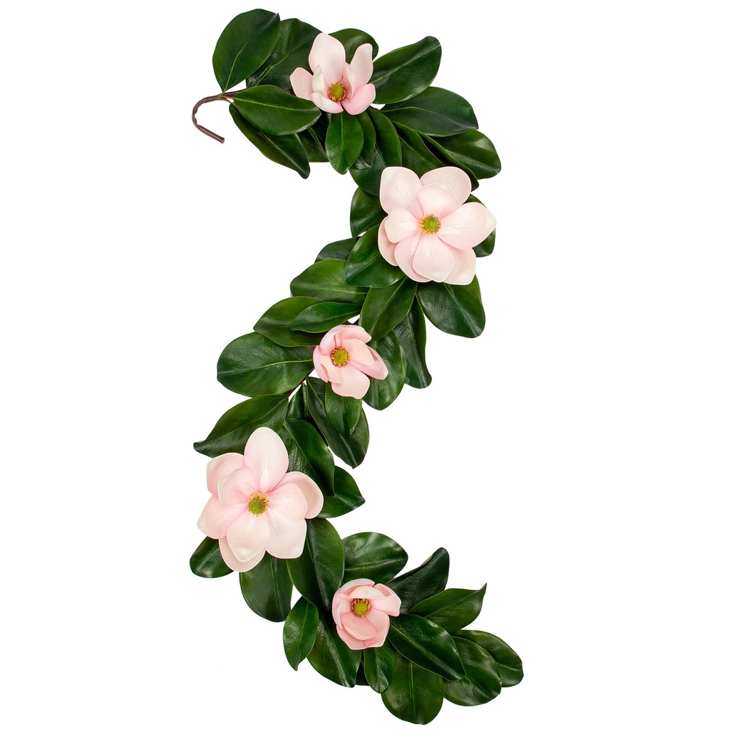 Arborus Artificial Magnolia Garland 5FT Fake Pink Flower Garland Real Touch Flowers Greener