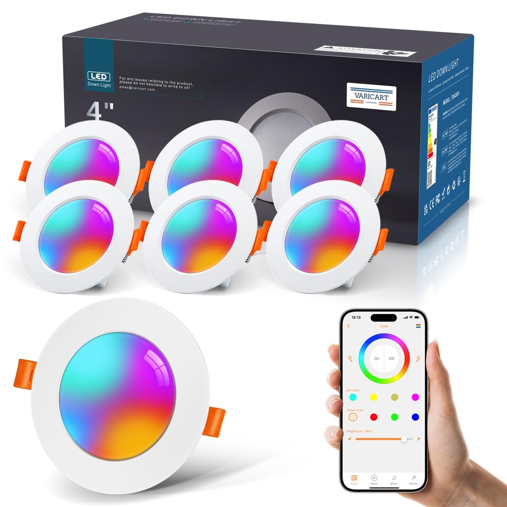 VARICART Smart LED Downlights for Ceiling Alexa, 10W Bluetooth RGB Colour Changing Spot Light