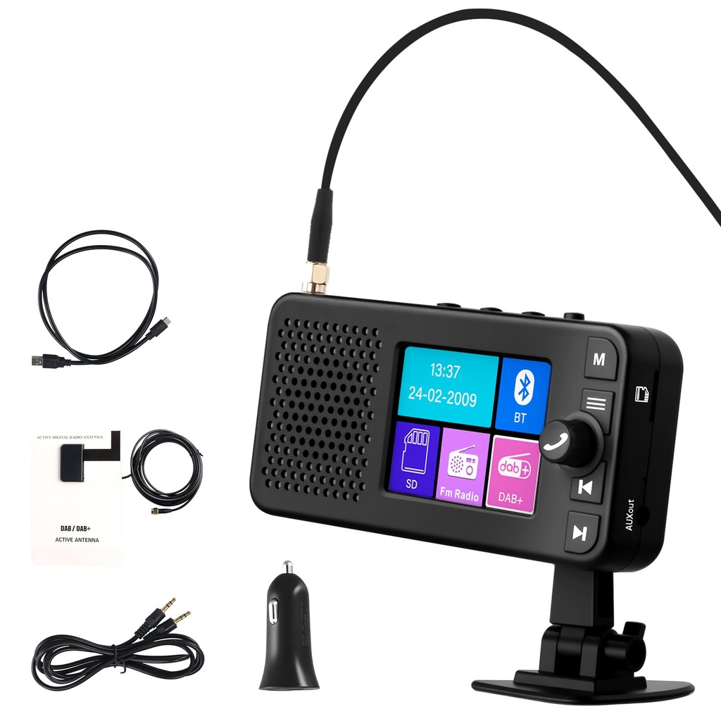 OiLiehu Digital DAB+ Adapter for Car Radio, 2.4" LCD Display Portable DAB Adapter with Bluetooth