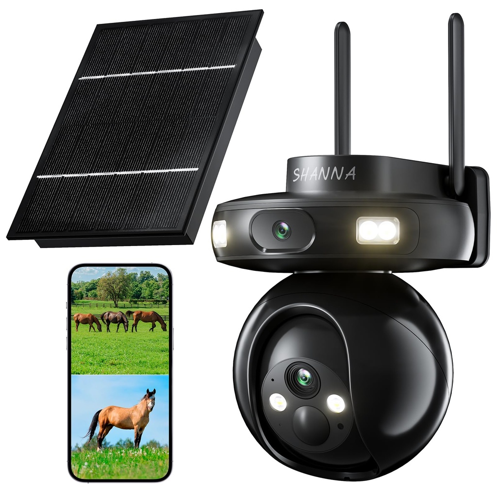 4G LTE Cellular Solar Camera with SIM Card, 2-in-1 2K 4G Solar Security Camera Dual-Lens
