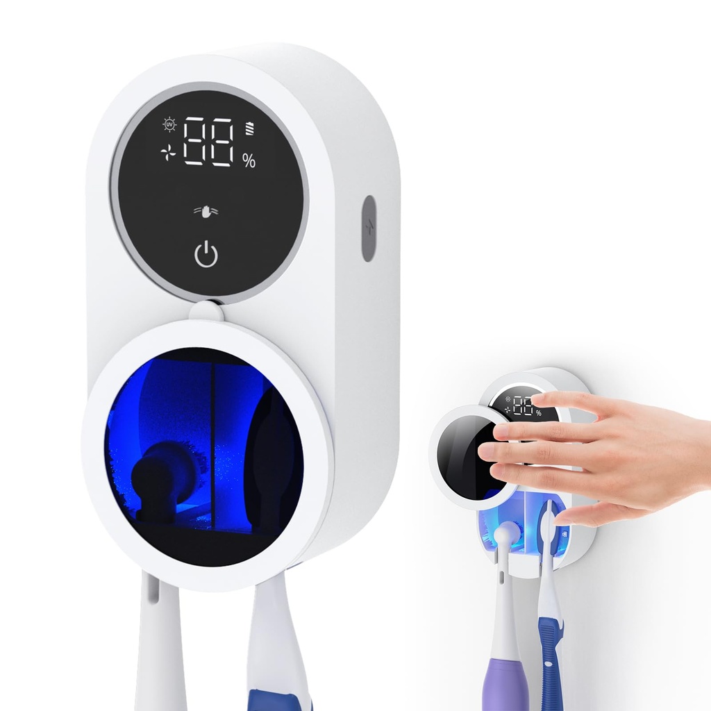 LifeBasis UV Toothbrush Sanitizer Wall Mounted Holder with Dual Disinfection, 50-Day Rechargeable