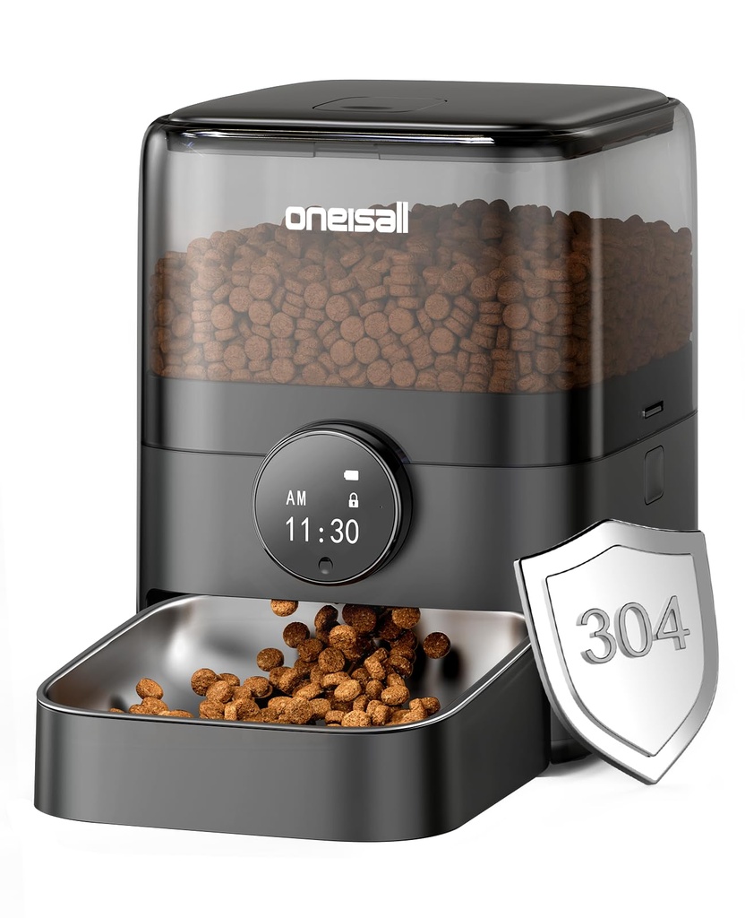 oneisall 3L Automatic Cat Feeder with 304 Stainless Steel Bowl, Cat Food Dispenser Automatic