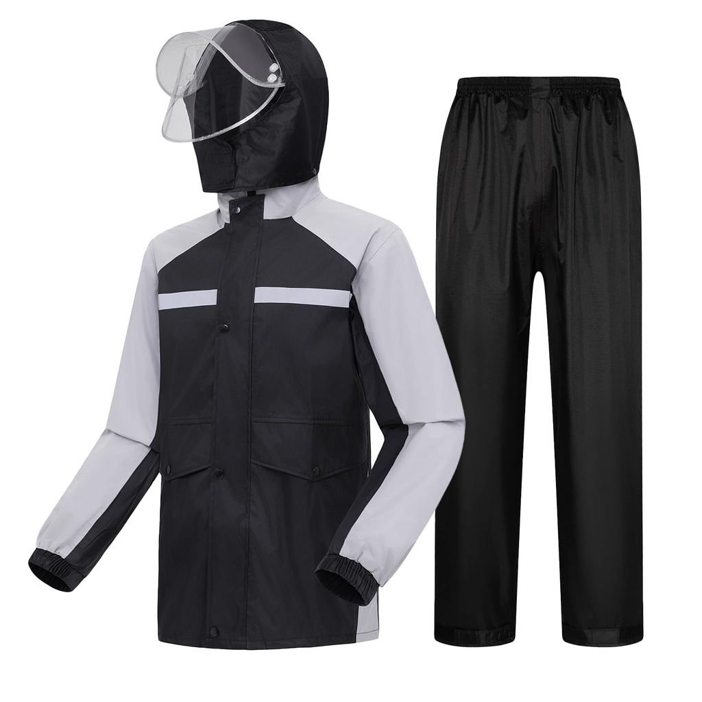 LY4U Mens Waterproof Jackets, Lightweight Hooded Rain Suit, Motorbike Waterproof Suit