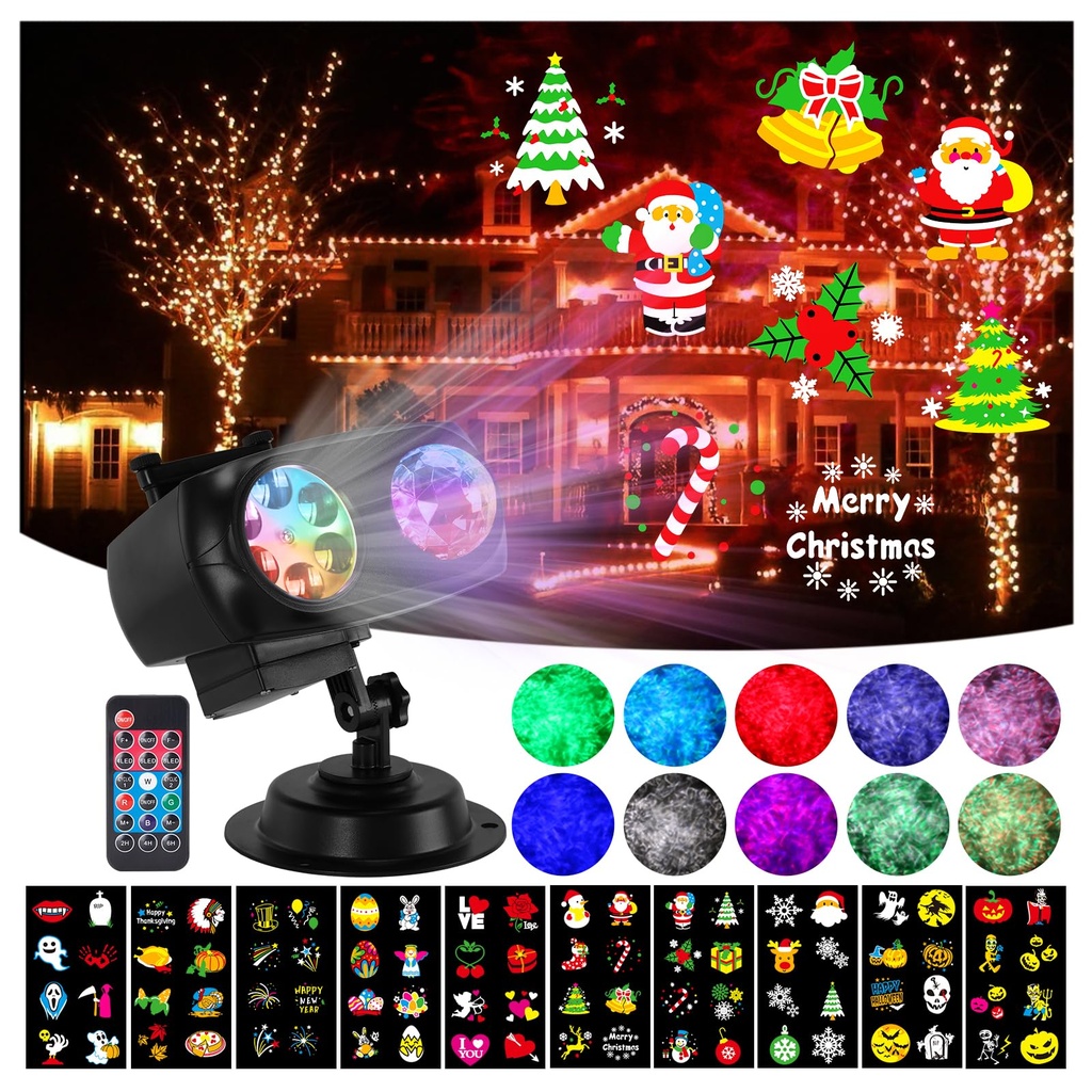 HAKUTA Halloween Christmas Projector Lights,HD Wave Ocean Effect LED Projector with 10 HD Sl