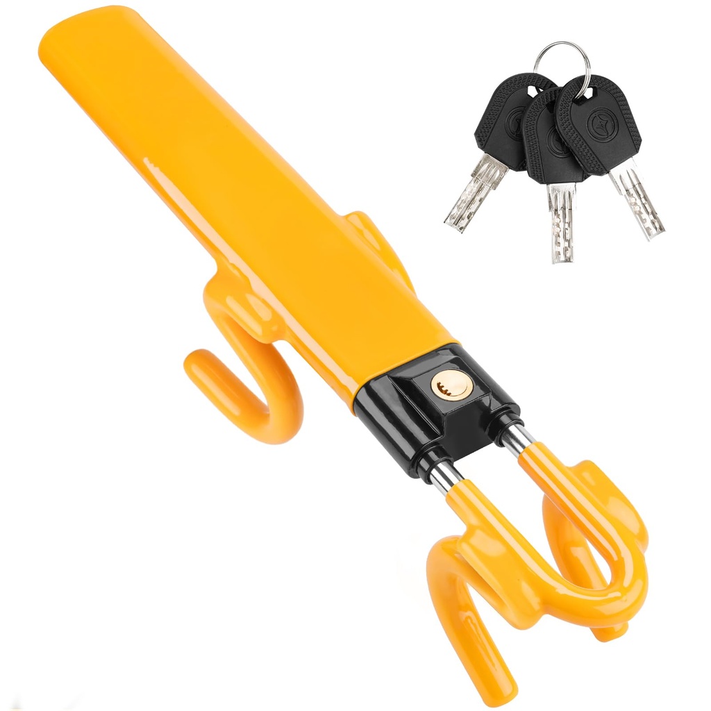 Tevlaphee Steering Wheel Lock Twin Bar, Steering Lock, Car Anti-Theft Device, High Visibility