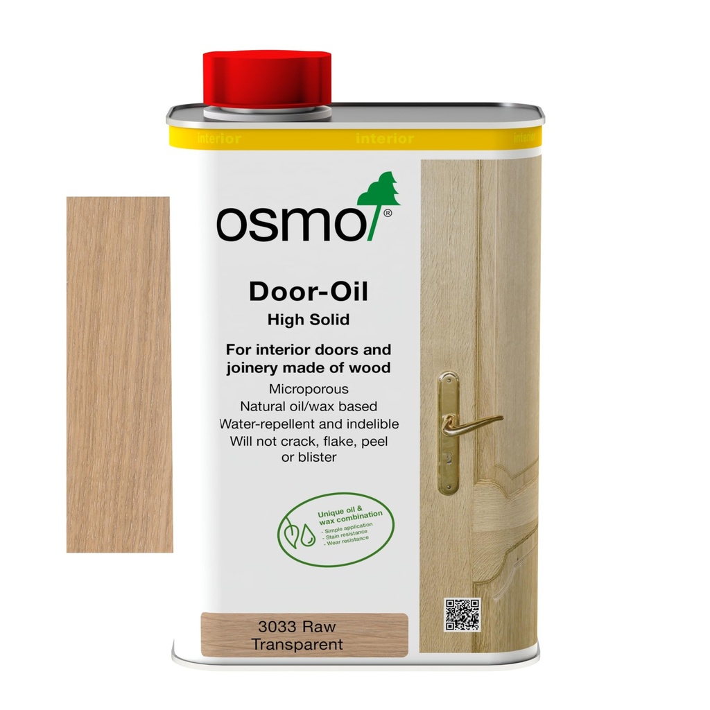 Osmo Door Wood Wax Oil 3033, Raw Matt Finish, 1L - Durable Oil for Doors, Frames and Joinery