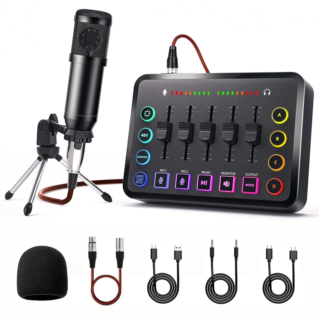 LILUOSUO Podcast Equipment Bundle includes audio mixer and BM800 microphone, ideal for vide