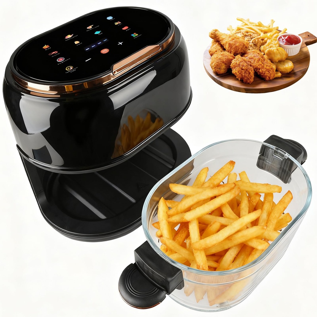 Air Fryer 5L, 10 in 1 Preset Cook Modes, Clear Glass Frying Bowl, Digital Display, 1300W Kit