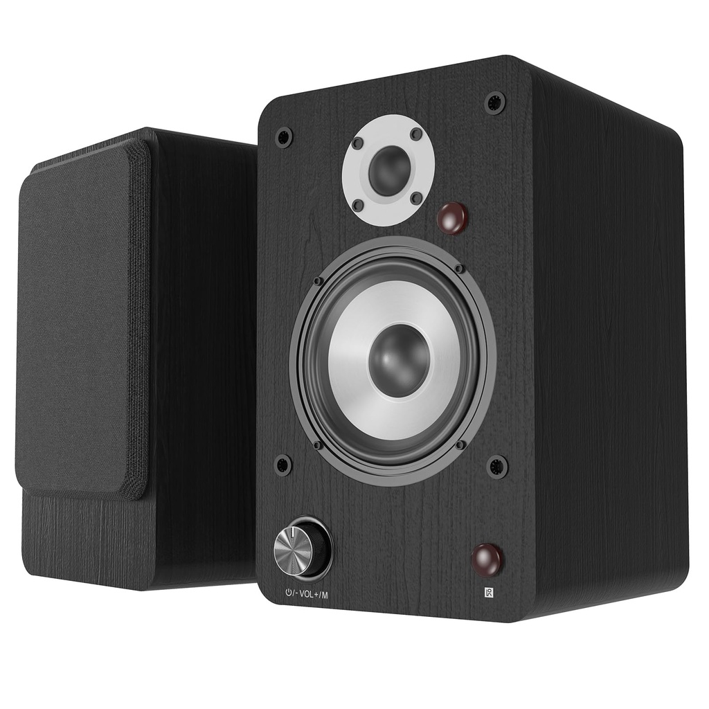 Powered Bluetooth Bookshelf Speakers - 100W Carbon Fiber Unit - Bluetooth/USB/AUX/Optical