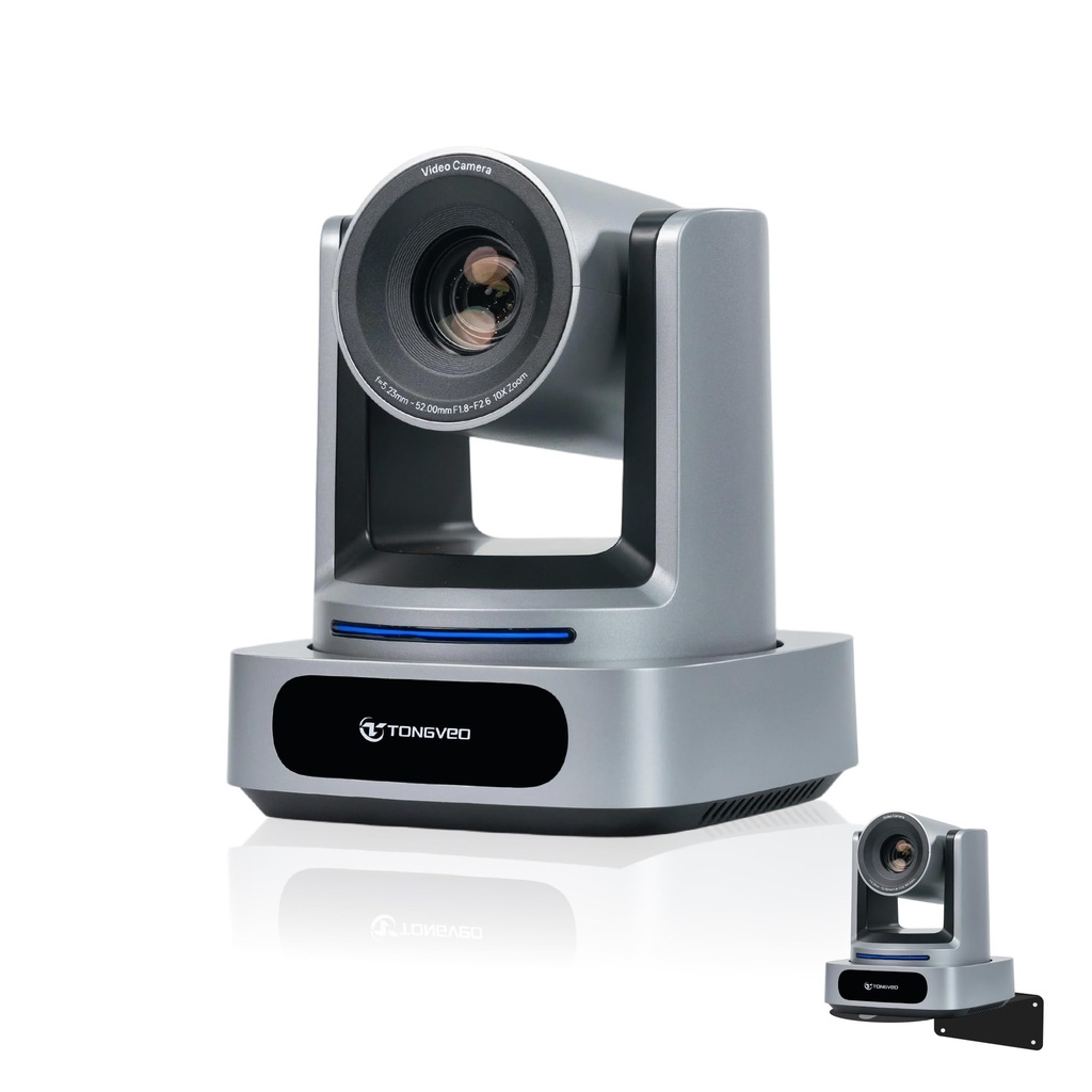 TONGVEO 4K AI PTZ Camera with Auto Tracking and 10X Optical Zoom, Conference Room Webcam