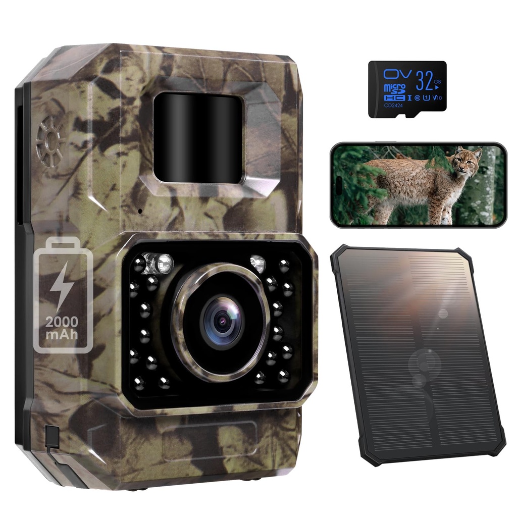 MAXDONE Solar Wildlife Camera 48MP 30FPS WiFi Bluetooth Trail Camera with Night Vision