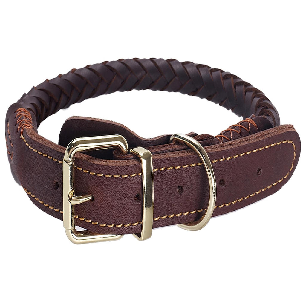 Heavy Duty Genuine Leather Dog Collar with Nylon Core,3.5cm Double Layer Thickness and Prote