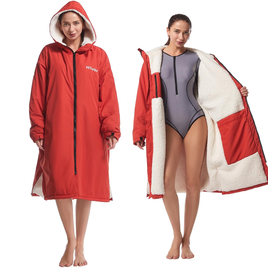 Hiturbo Waterproof Adult Changing Robe: Windproof Warm Swimming Robe Oversized Coat 