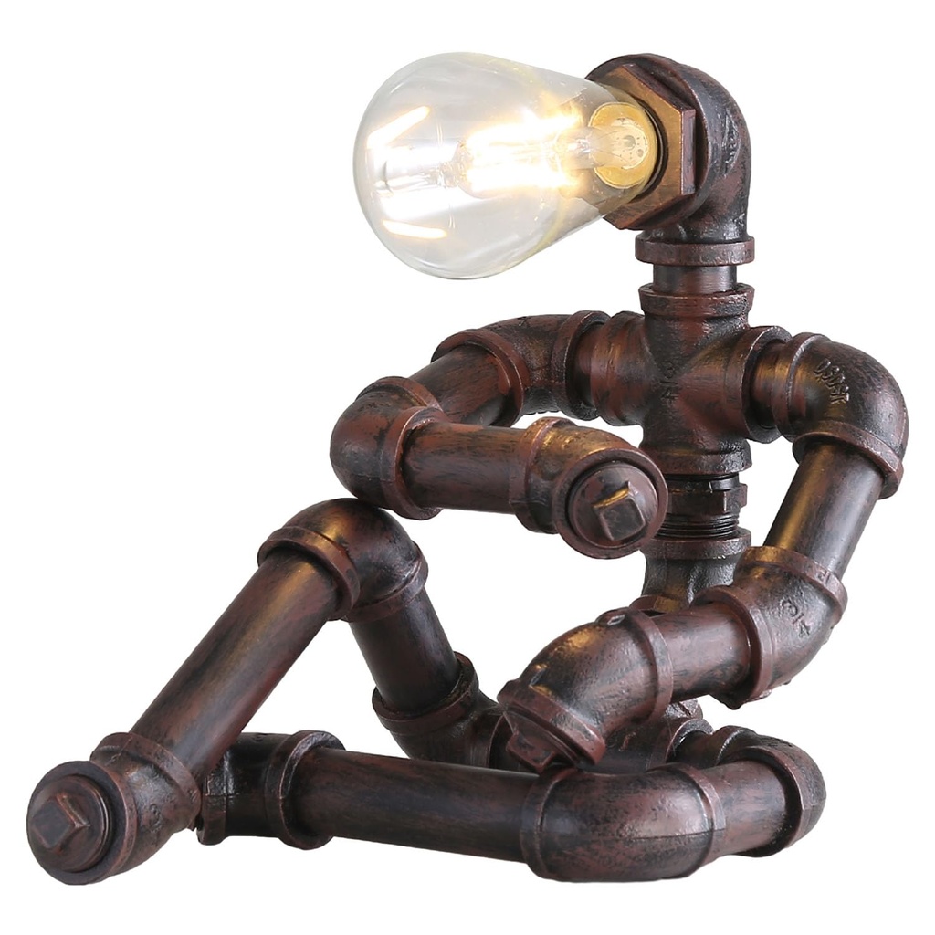 Kaj Hejmo Steampunk Robot Table Lamp- Plug in Cord Vintage Industrial Edison Small Desk Tab