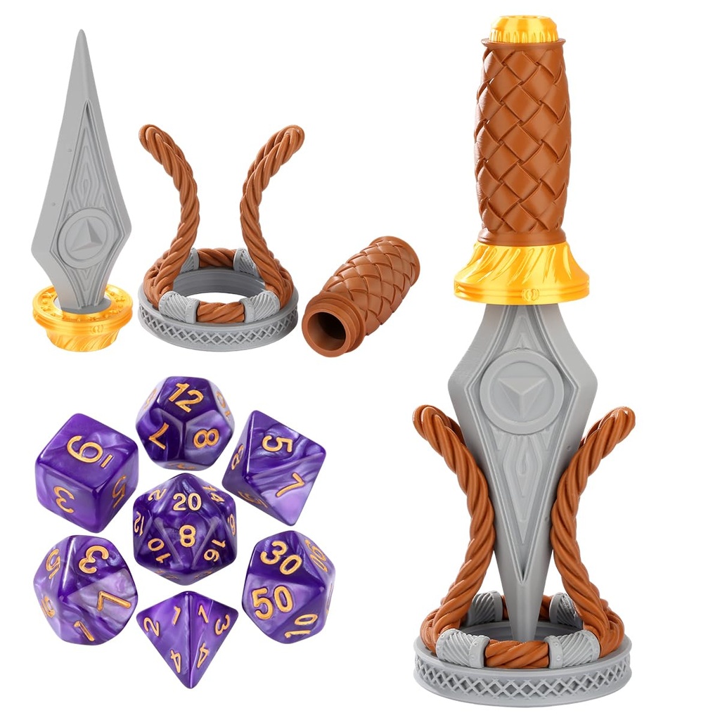 Dagger Dice Storage Case with 7pcs Polyhedral Dice, Fantasy D&D Gift for Gamer, Birthday fo
