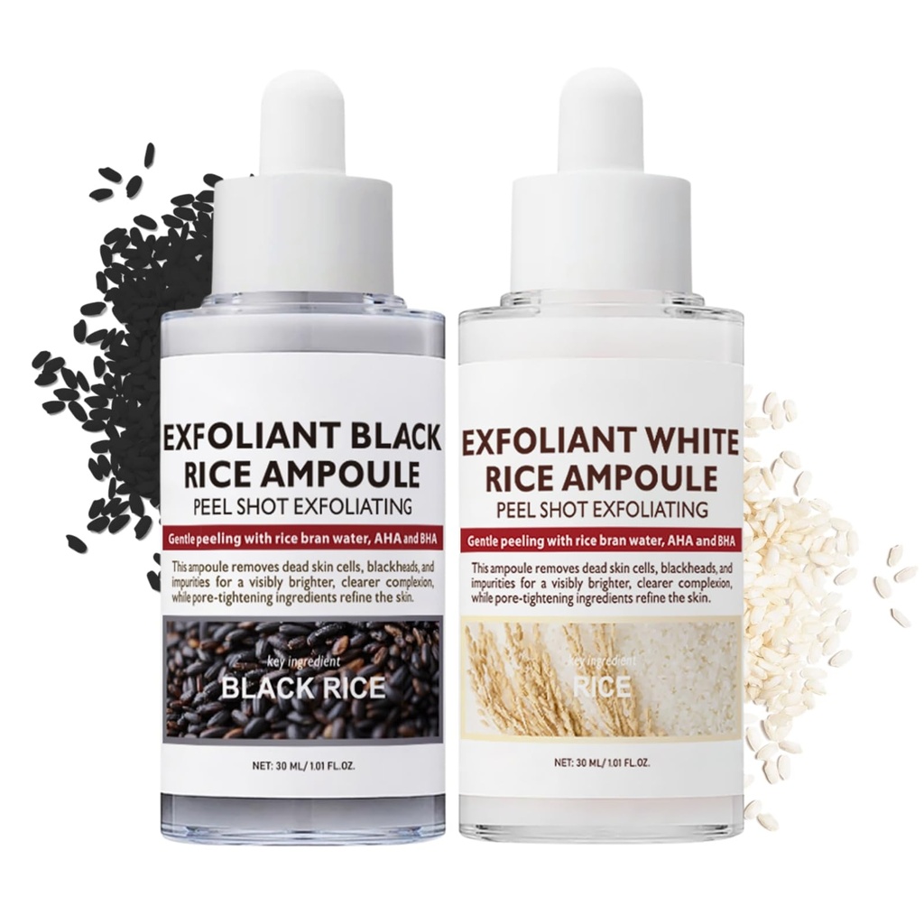 2PCS Peel Shot Glow Rice Ampoule Duo White Rice + Black Rice Ampoule - Face Exfoliator 