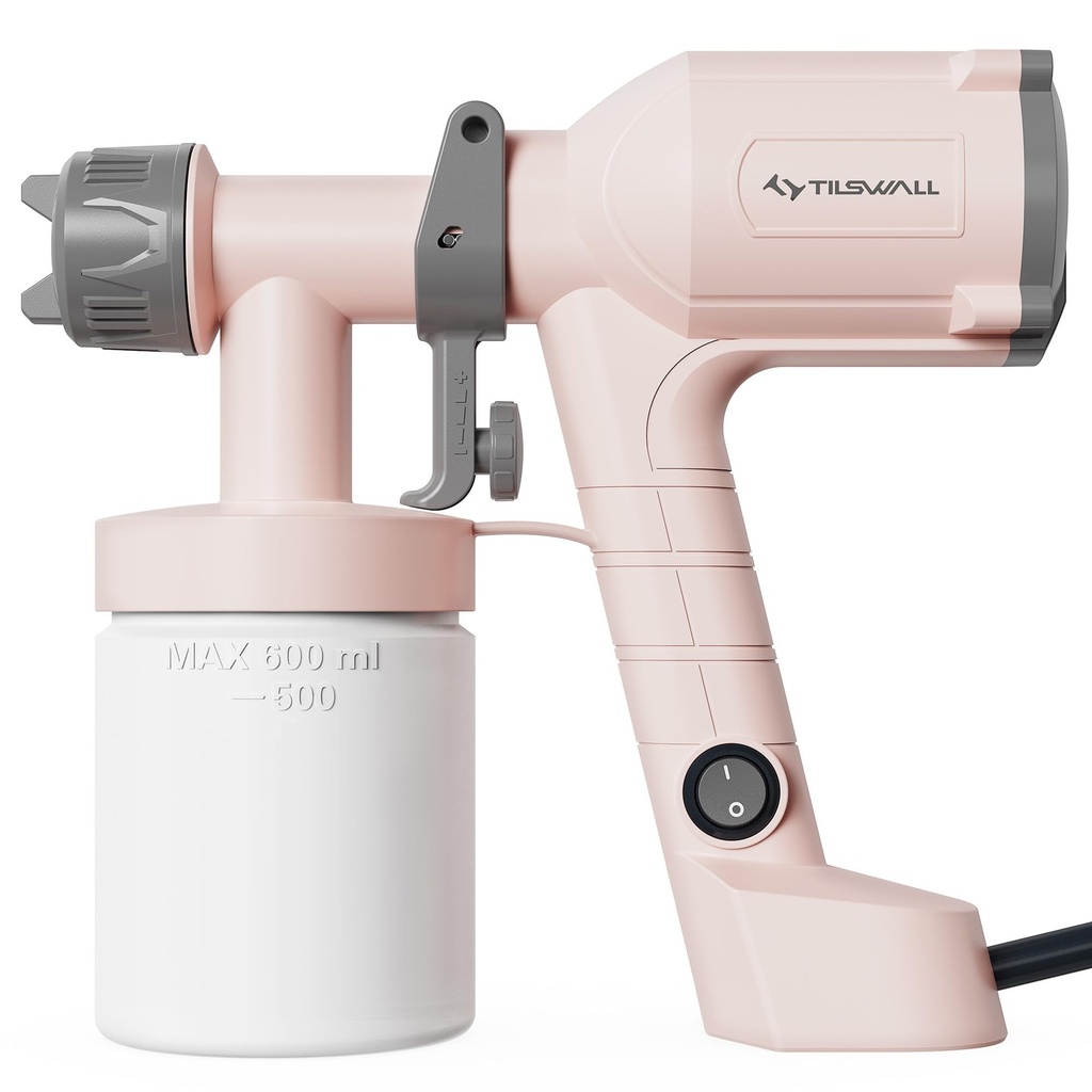Tilswall Paint Sprayer, Ultra-Light Electric Paint Spray Gun with 600ml Detachable Cup