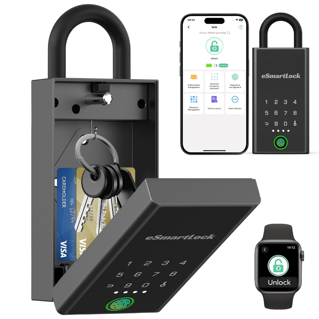 Anweller Smart Key Lock Box with Code,Bluetooth Fingerprint Lock Box APP Control