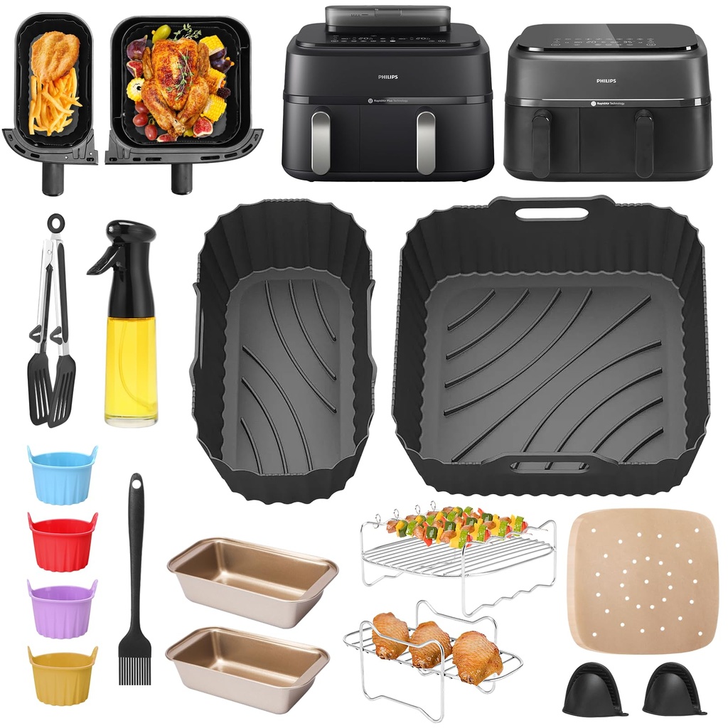 ENSINE Air Fryer Accessories for Philips Dual Basket Air Fryer 3000 Series,2 x Silicone Waf