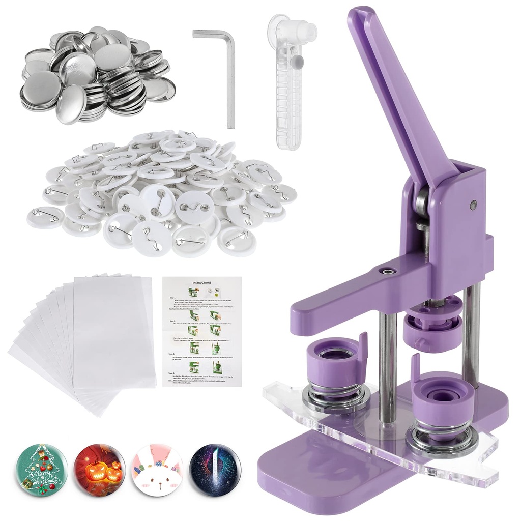 Dyna-Living Button Badge Maker 25mm Purple Magnetic Badge Machine Set DIY Pin Button Maker 