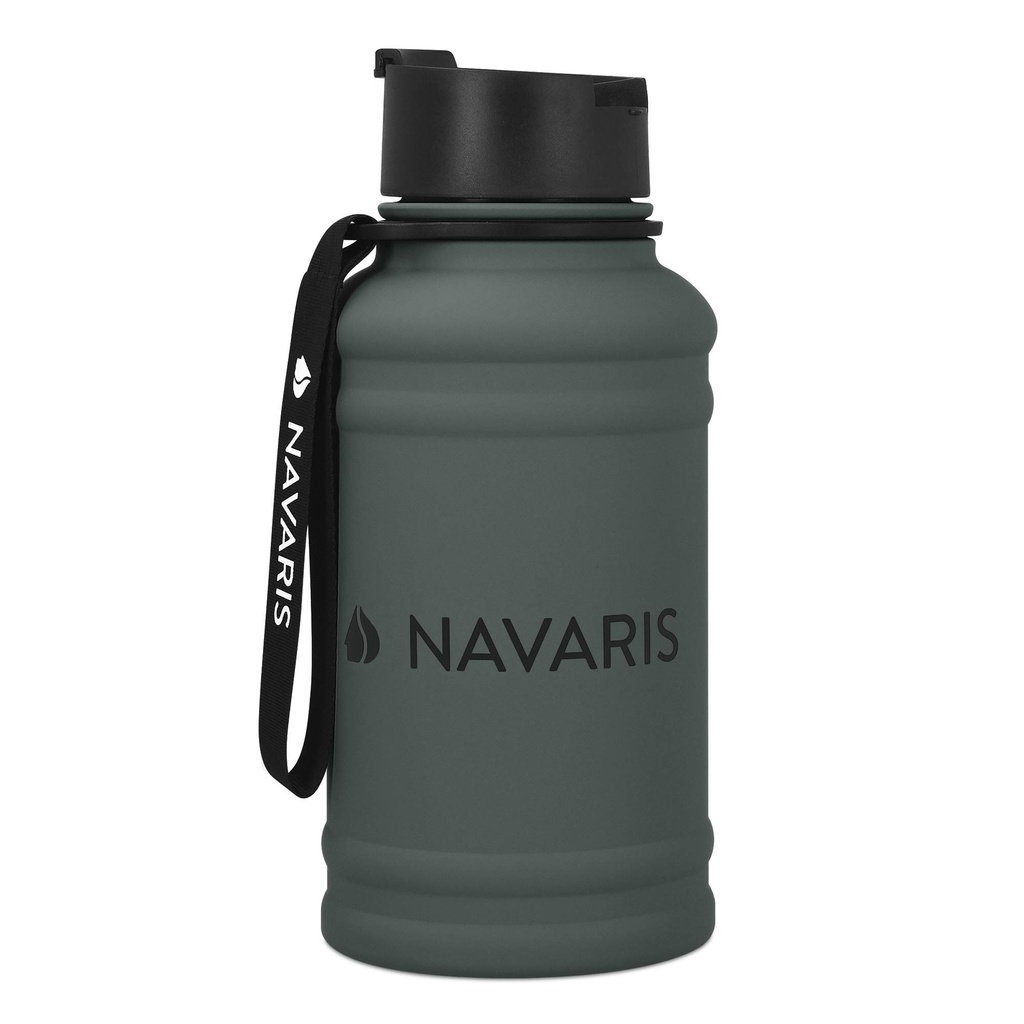 Navaris Stainless Steel Water Bottle - 1.3 Litre Large Metal Sports, Camping, Gym Canteen fo