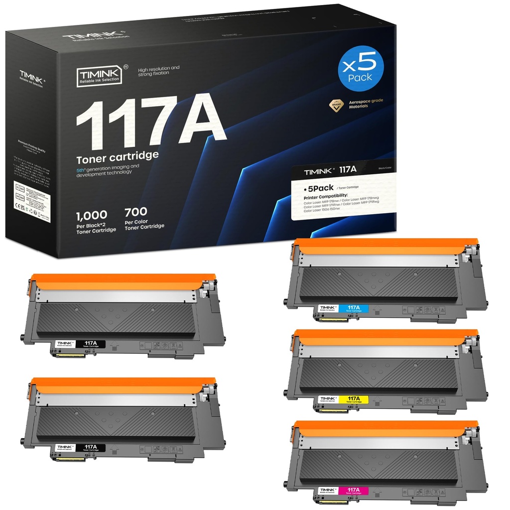 Timink 117A Toner Cartridges Replacement for HP 117A W2070A W2071A W2072A W2073A Compatible