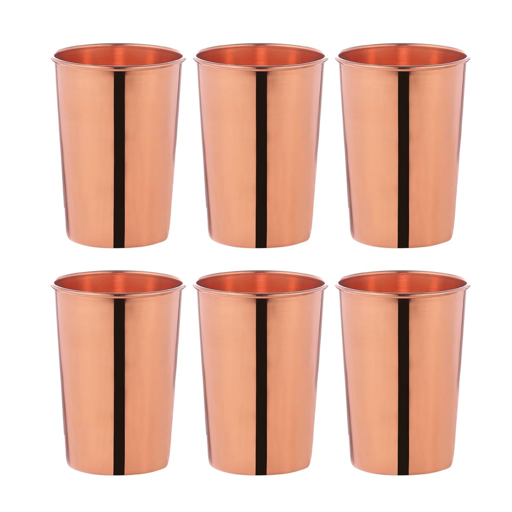 ANCIENTIMPEX Set of 6 Pure Copper Tumbler, 350 Ml Capacity for Ayurveda Health Benefits