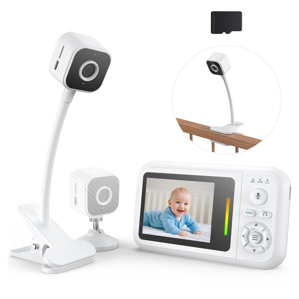 Baby Monitor with Camera and Night Vision - 1080P HD Baby Camera Monitor with Cot Clip