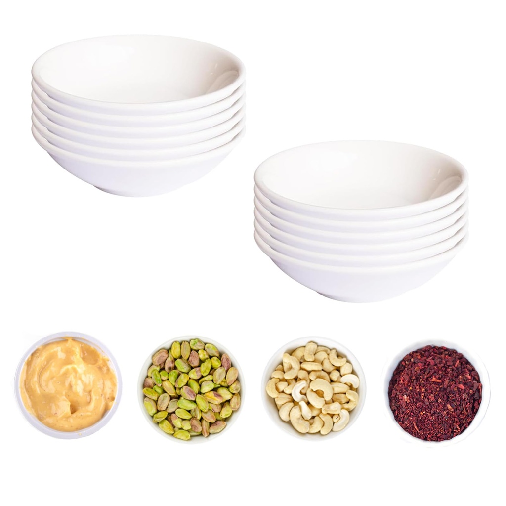 YouthLoxus 12 Pcs Dipping Bowls, White Mini Ramekins for Dips, Round Soy Sauce Dish, Durabl
