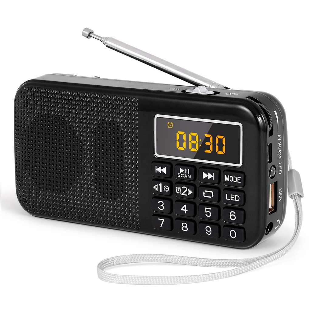 PRUNUS J-725 Rechargeable Radio Portable, FM Radios, Small Radios with 3000mAh Rechargeable