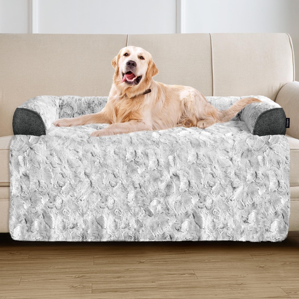 blunique Dog Sofa Bed, Faux Fur Cover, Pet Bolster Mat for Couch, Dogs Furniture Protector,