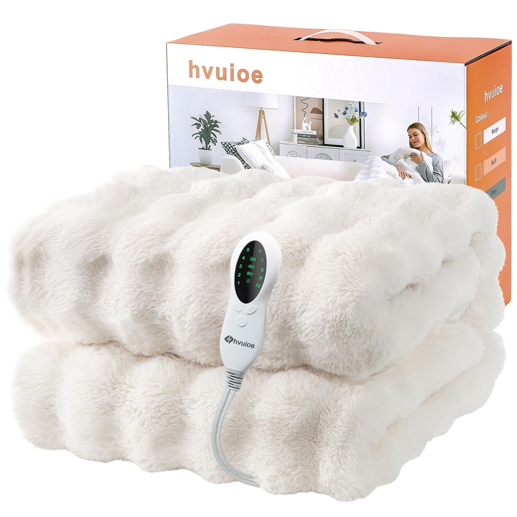 hvuioe Heated Throw, 160x130cm, Plush Soft Faux Rabbit Fur Electric throw for Bed Sofa 