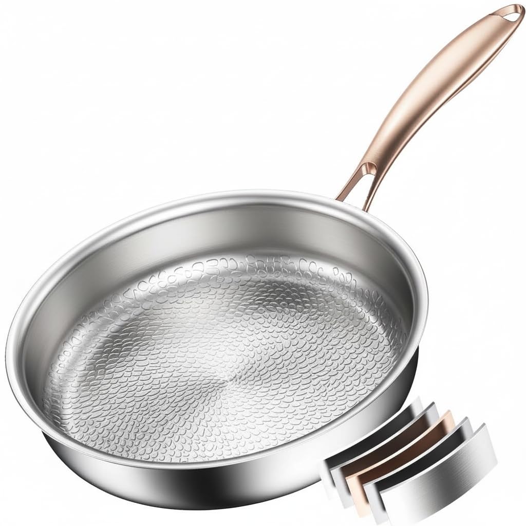 Akaice Stainless Steel Frying Pan 28cm, Titanium Frying Pan Non Toxic, 18/10 Stainless Stee