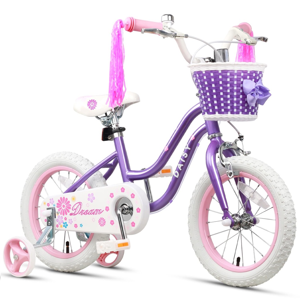 Glerc Daisy Kids Bike 12 inch for 2 3 4 years Old Girls with Streamers & Basket & Stabiliser