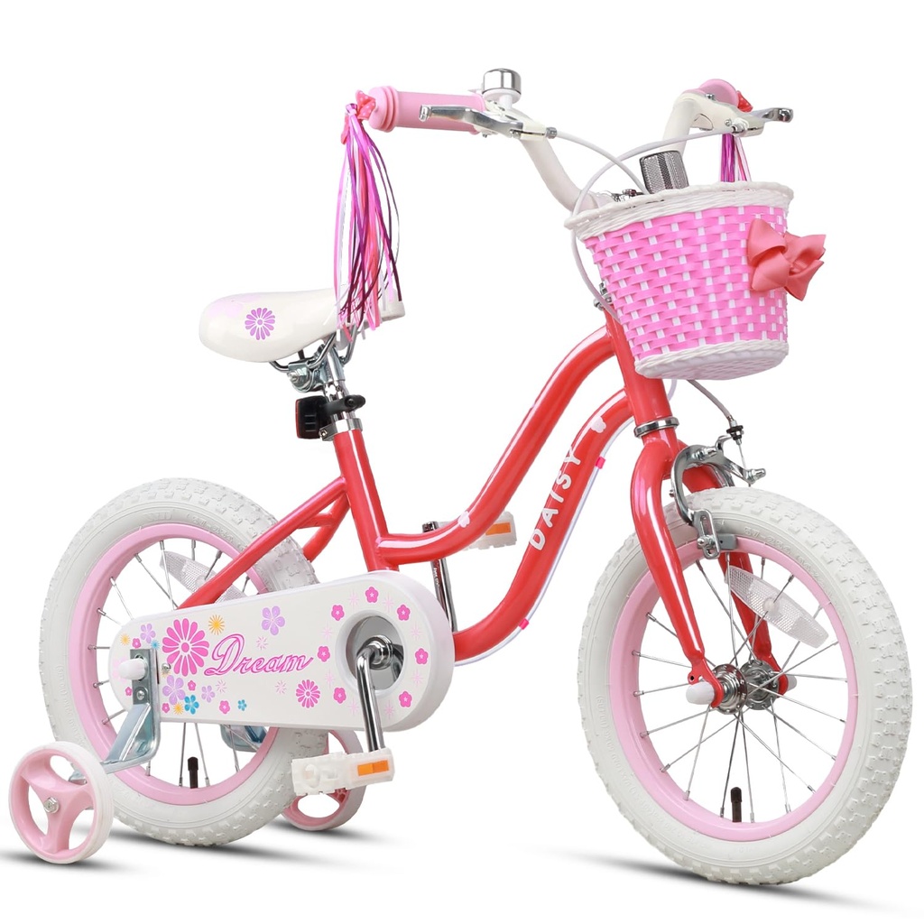 Glerc Daisy Kids Bike 14 inch for 3 4 5 years Old Girls with Streamers & Basket & Stabiliser