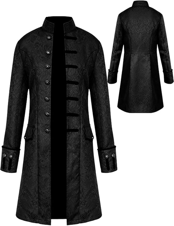 YQVGFBY Medieval Steampunk Gothic Vintage Coat, Men's Adult Cosplay Tailcoat (Black, S)