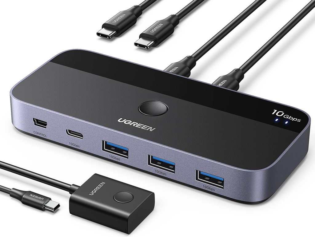 UGREEN 10Gbps USB 3.2 Switch, 2PC Share USB C and 3 USB A Devices, 2 in 4 Out 