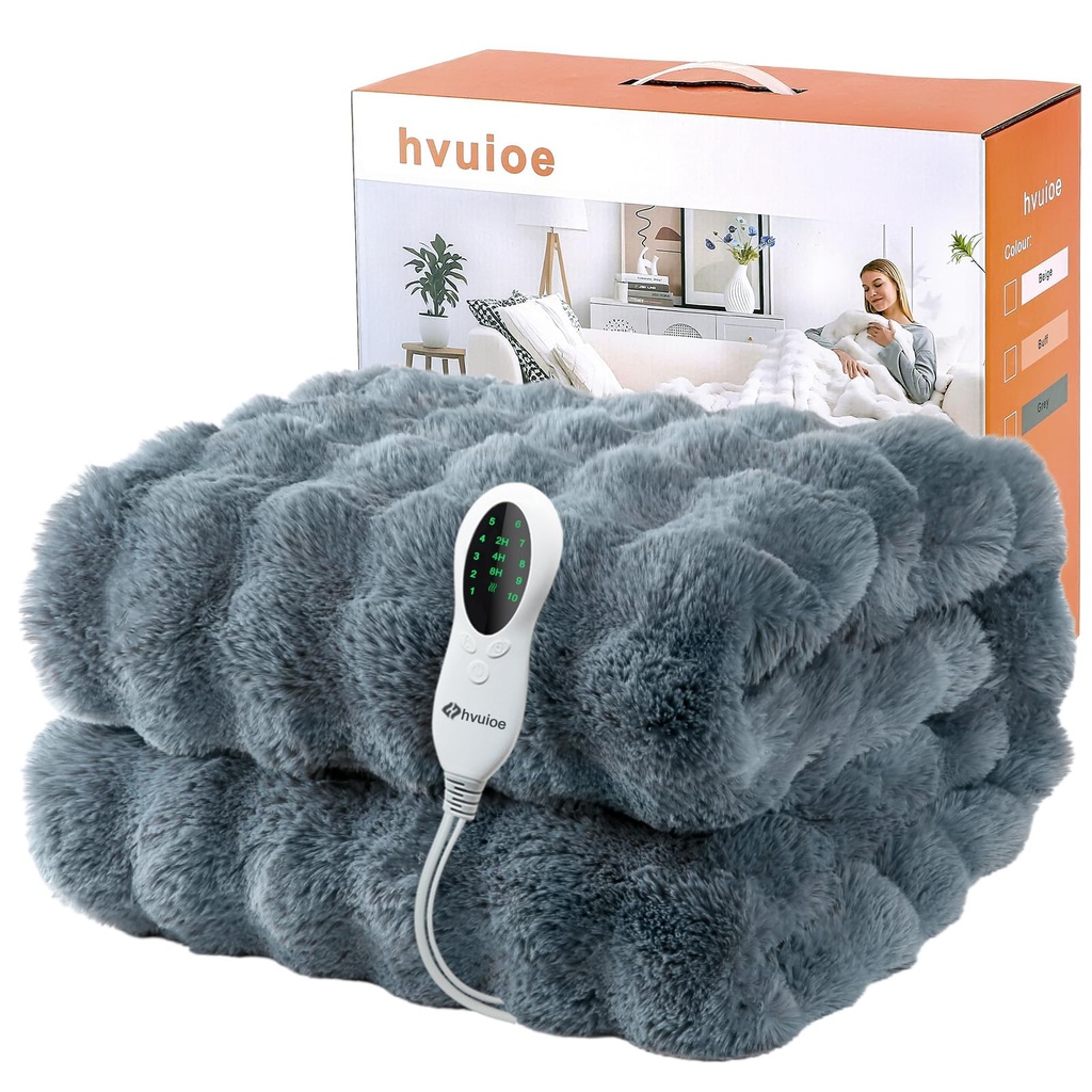 Luxury Heated Throw, Faux Fur Electric Heated Throw Blanket, 160x130cm, Overheat Protection,