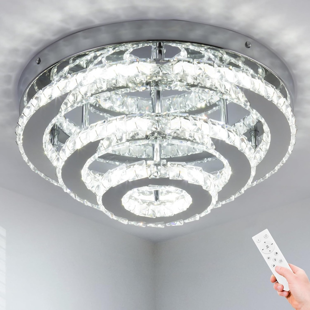 YPQXYHDA LED Flush Mount Ceiling Light Double Layered Crystal Ceiling Round Energy Saving Mo