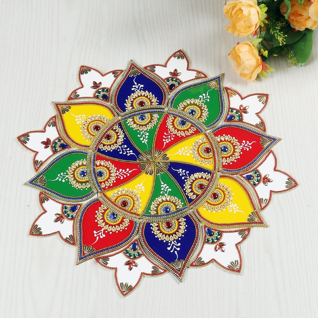 Itiha Round Multicolour Acrylic Rangoli Indian Decor for Wall, Floor & Table Decoration