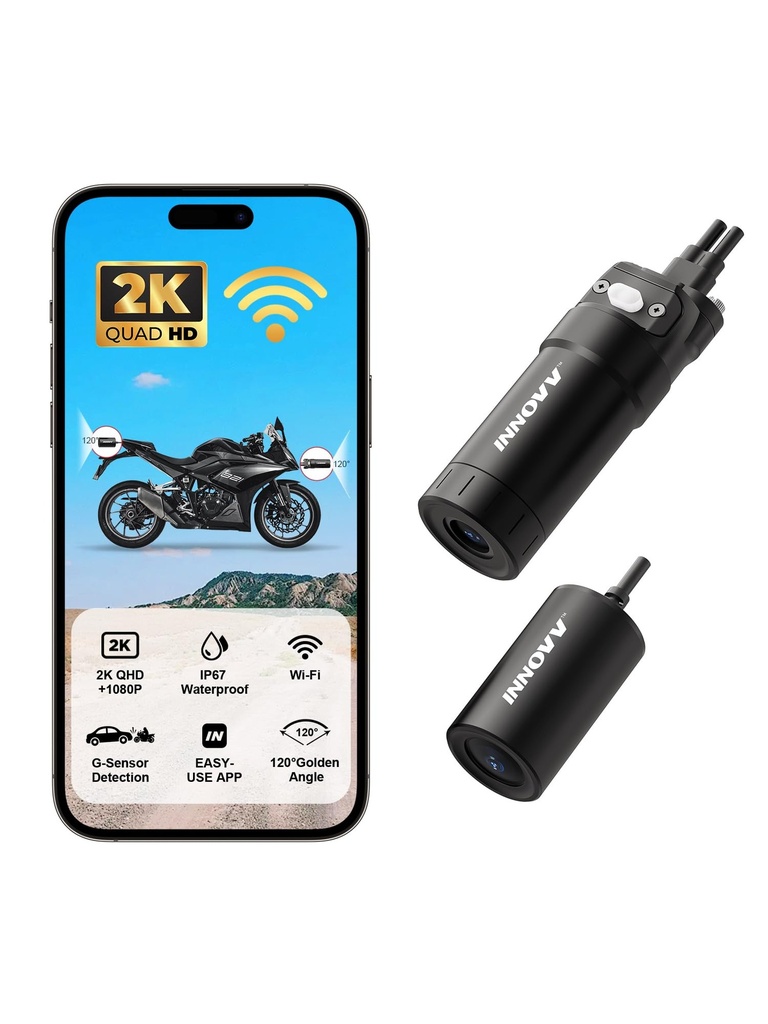 INNOVV K6 Motorcycle Dash Cam Dual Channel QHD 2K+1080P, IP67 Waterproof Mini Motocam