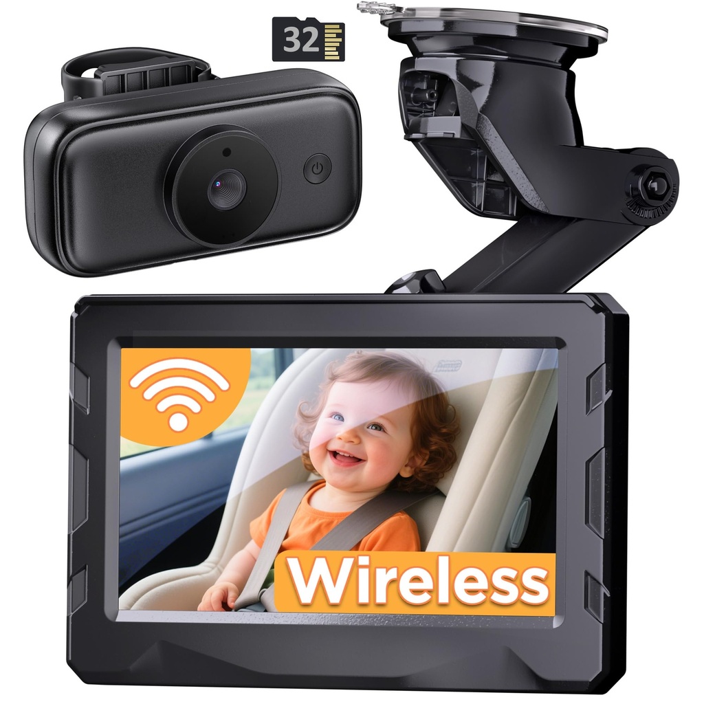 Wireless Baby Car Camera, 40 Hours Battery Life & 940mn Night Vision, Baby Car Monitor